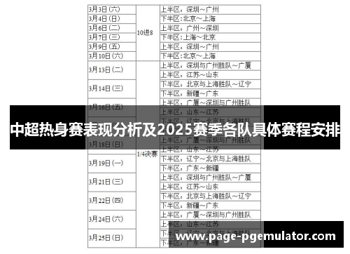 中超热身赛表现分析及2025赛季各队具体赛程安排