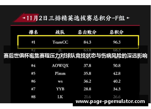 赛后世俱杯密集赛程压力对球队竞技状态与伤病风险的深远影响